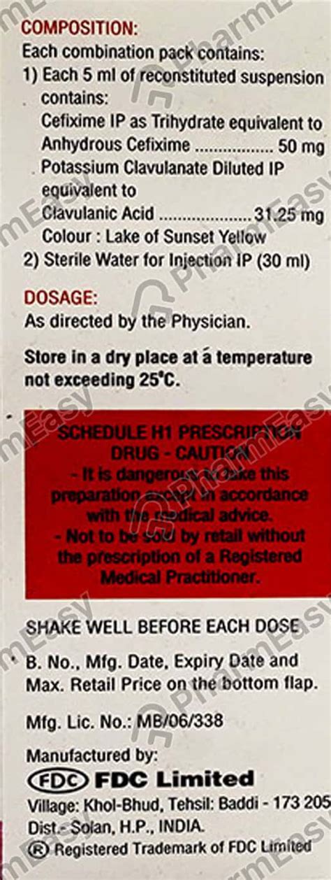 Buy Zifi Cv 50mg Dry Syrup 30ml Online at Flat 15% OFF | PharmEasy