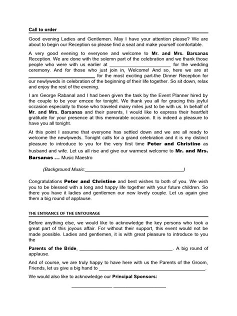 Image result for Host Wedding Reception Script Sample