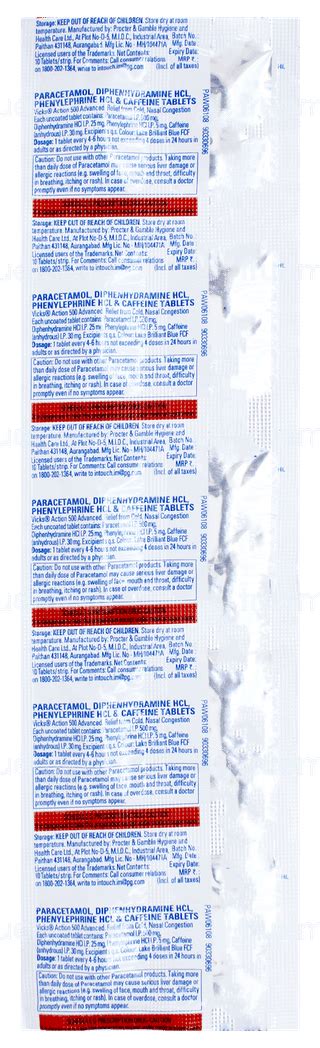 Vicks Action 500 Mg Tablet 10 - Uses, Side Effects, Dosage, Price ...