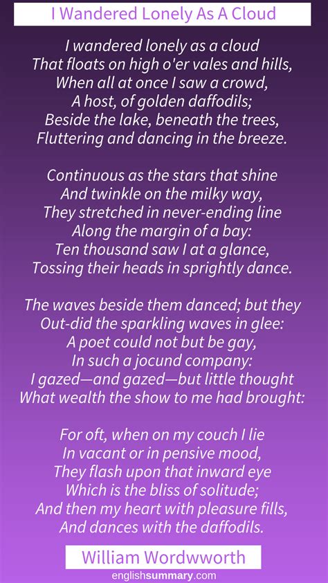 I Wandered Lonely As A Cloud Poem by William Wordsworth English Stories ...