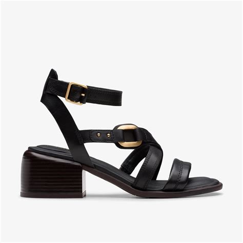 Womens Morwyn Strap Black Leather Heeled Sandals | Clarks