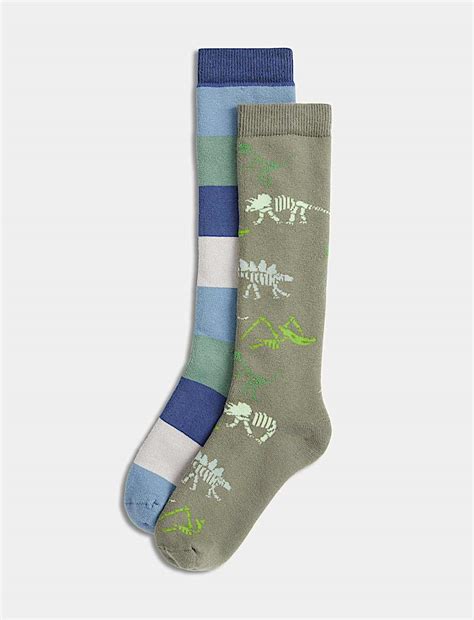 Buy 2pk Cotton Rich Dino Welly Socks (6 Small - 3.5 Large) at Marks ...