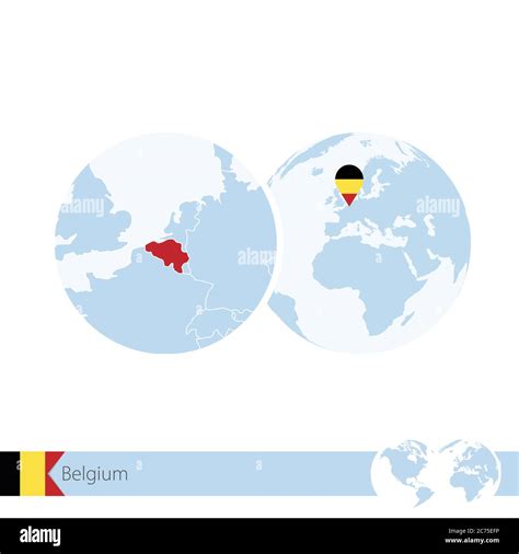 Belgium on world globe with flag and regional map of Belgium. Vector Illustration Stock Vector ...