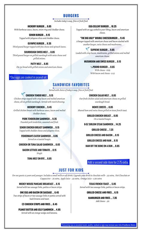 Menu at The Bluebird Restaurant, Fort Wayne