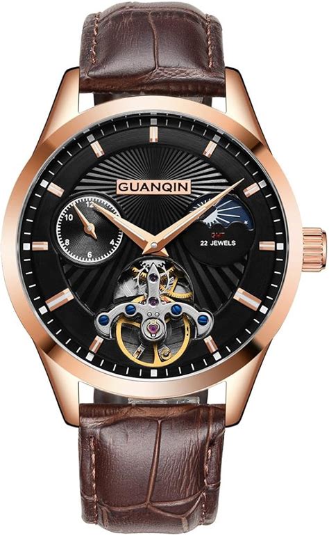 Buy Guanqin Men's Moon Phase Skeleton Analog Automatic Self Winding ...
