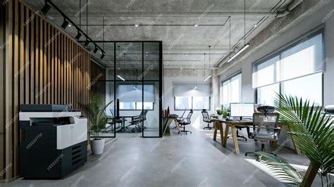 Premium Photo | Modern office interior with exposed concrete ceiling ...