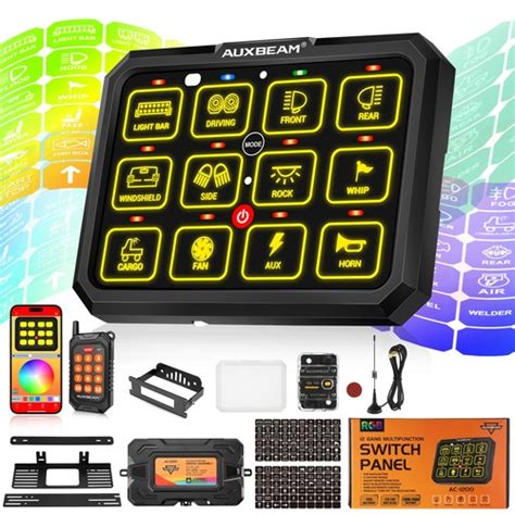 AUXBEAM RGB 12 Gang Switch Panel bluetooth APP+Remote Control System ...