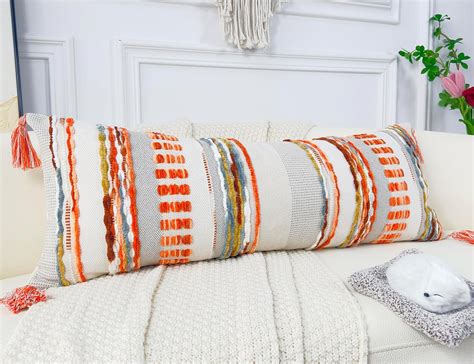 Amazon.com: NUYECY Chenille and Cotton Long Pillow for Bed, Striped ...