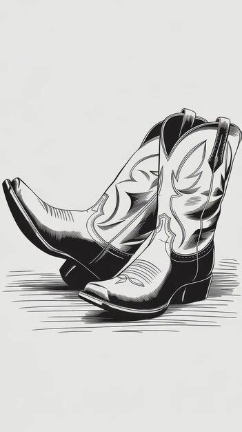 Pr of cowboy boots ink black and white drawing | Premium AI-generated image