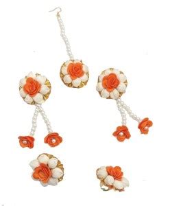 Riya Handcraftejewelry Fabric, Paper Orange Jewellery Set Price in ...