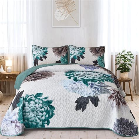 Amazon.com: Dintszyayue Floral Quilt Set Queen Size 3 Pieces Green ...