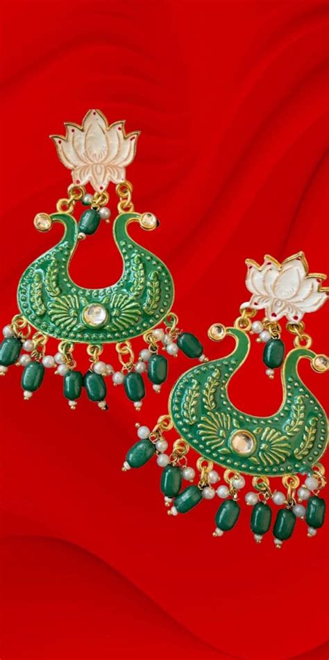 Handmade Ethnic Designer Green Floral Jhumka for Women & Girls Jhumki ...