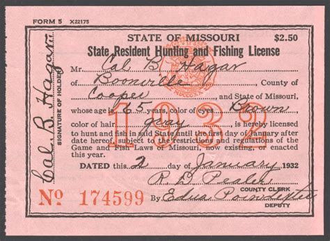 1906 – 1938 Missouri Hunting & Fishing Licenses - Waterfowl Stamps and More