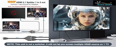 Buy BLACK CROWN HDMI Male to Dual HDMI Female 1 to 2 Way HDMI Splitter ...