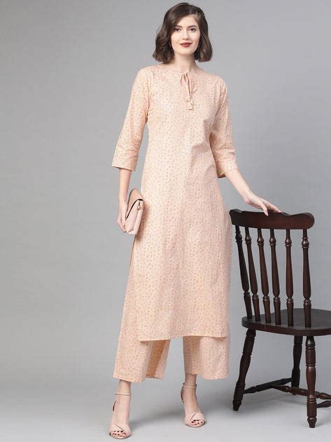Nayo Women Cream & Pink Straight Floral Printed Kurta And Palazzos Set ...