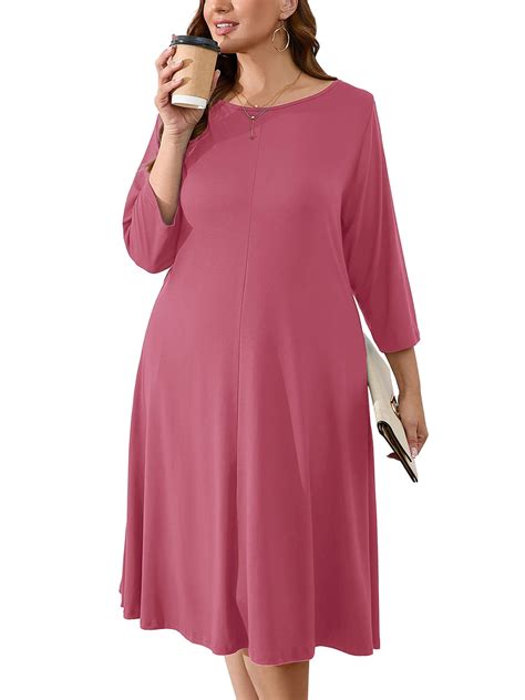 SHOWMALL Womens Plus Size Casual Dresses Purple Red 3X Shift Dresses 3/ ...