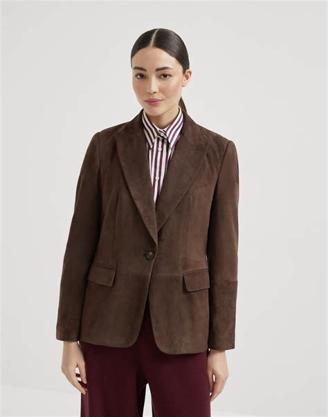 Suede blazer for Woman in Rust Brown | Brunello Cucinelli