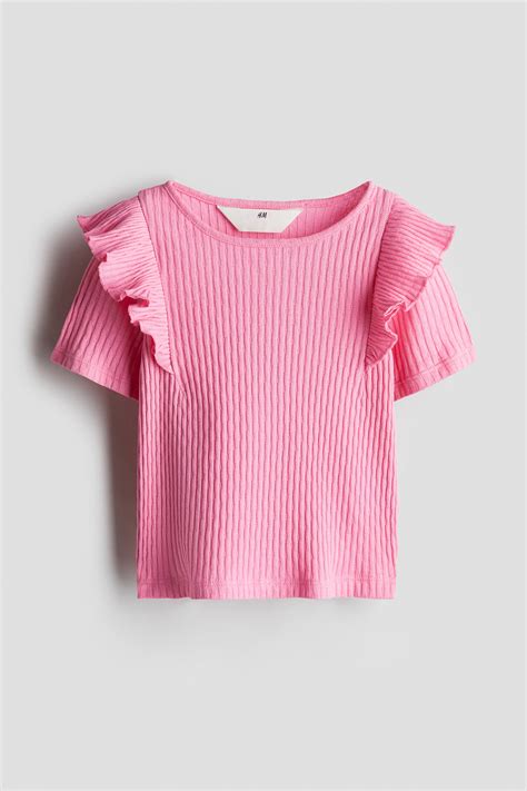 Flounce-trimmed cotton top - Pink - Kids | H&M IN