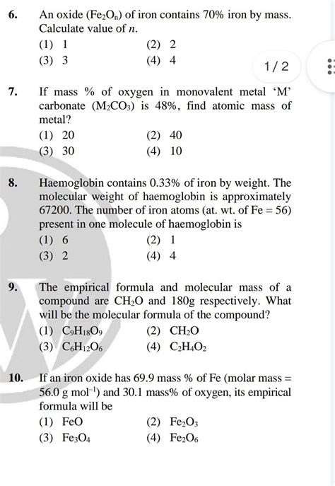 If an iron oxide has 69.9 mass % of Fe (molar mass = 56.0 g mol−1 ) and