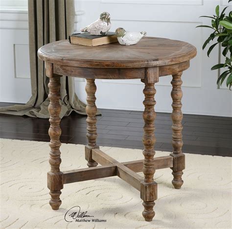 Rustic Wood Spindle Leg End Table with Sunburst Top | Wood end tables ...