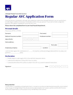 Fillable Online LifeSight MasterTrust AXA Section Regular AVC ...