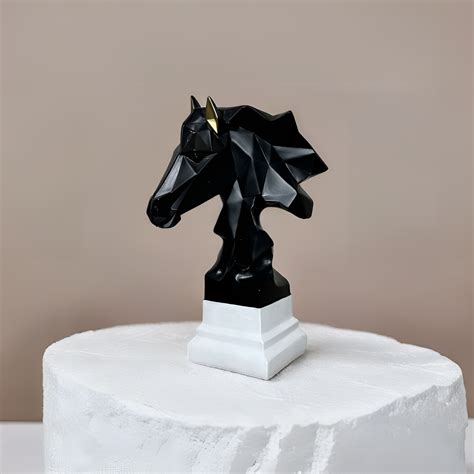 Geometric Black Horse Head Sculpture with White Base – Home and More by JSS