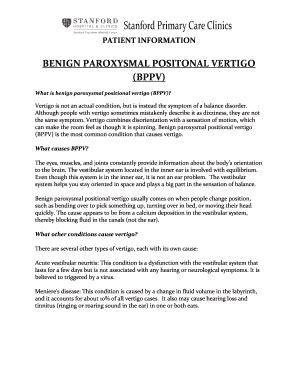 Fillable Online BENIGN PAROXYSMAL POSITONAL VERTIGO Fax Email Print ...