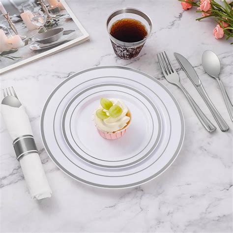 Goodluck 350 Piece Gold Plastic Dinnerware Set for 50 Guests, Fancy ...
