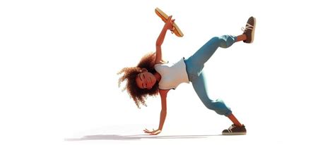 Animated woman character doing a cartwheel dynamic pose white ...