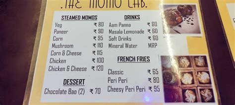 Menu at The Momo Lab, Bengaluru