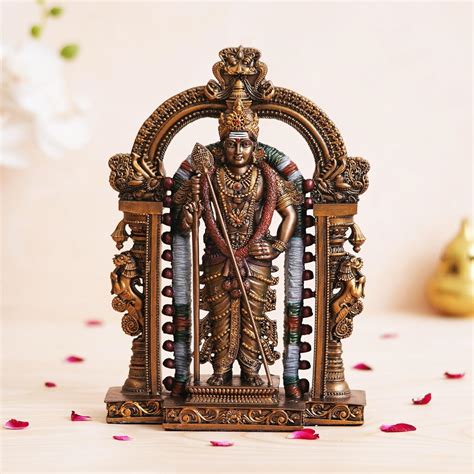 Buy eCraftIndia Resin Bronze Finish Handcrafted Lord Kartikeya Statue ...