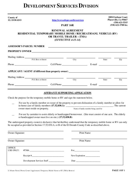 Fillable Online Part 16R - Temporary Mobile Home or RV (TMA)-Renewal (3 ...