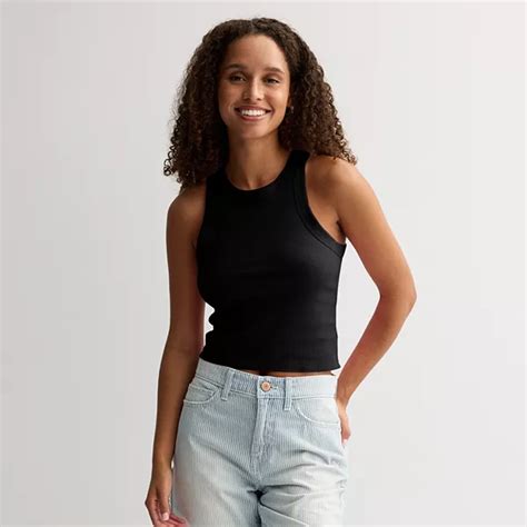 Juniors' SO® Cropped High Neck Rib Tank Top