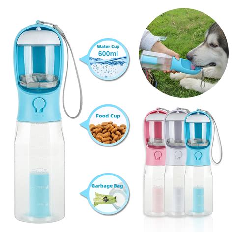 Portable Cat Dog Water Bottle Food Feeder Drinker Poop Dispenser 3 In ...