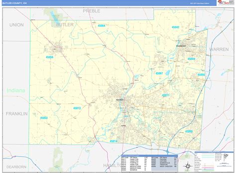 Butler County, OH Zip Code Wall Map Basic Style by MarketMAPS - MapSales