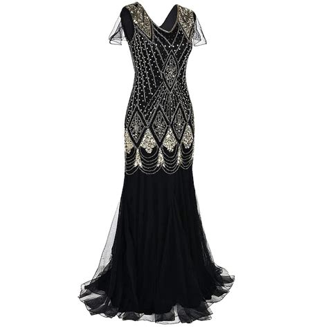 Roaring 20s 1920s Floor Length Evening Dress Outfits Accessories Set ...