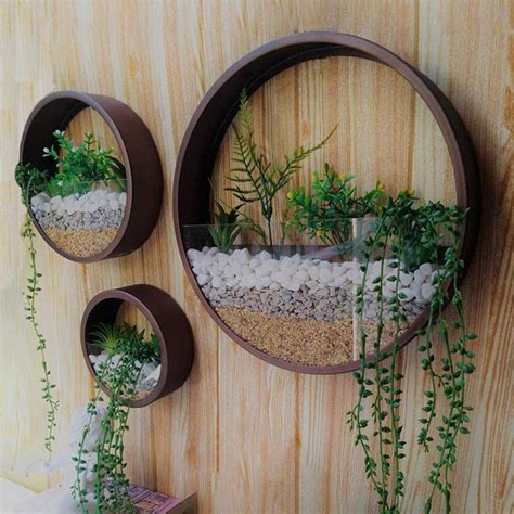 Mixed 3 Sizes Brown Wall Round Hanging Planter Succulent Terrarium ...