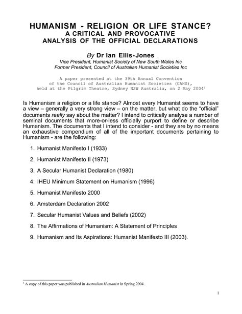 HUMANISM – RELIGION OR LIFE STANCE? A CRITICAL AND PROVOCATIVE ANALYSIS ...