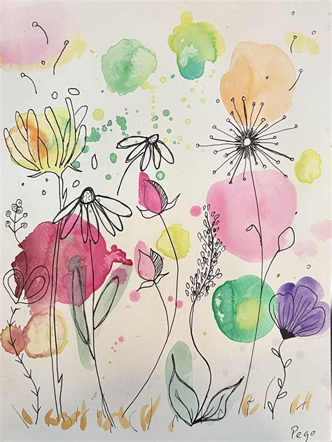 Ink and Watercolor Flowers – Wine and Palette