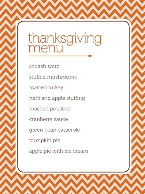 Printable Thanksgiving Menu