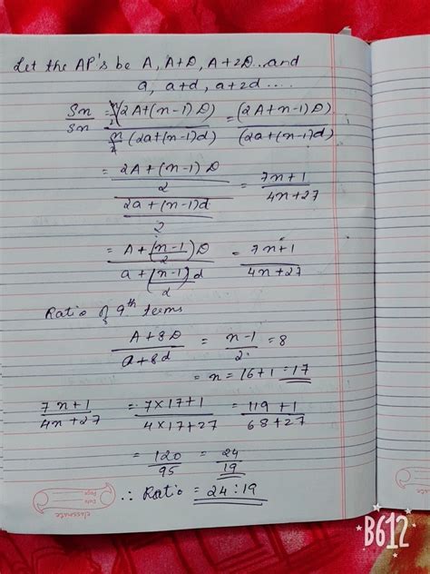 if the ratio of the sum of the first n terms of two Aps is (7n+1): (4n ...