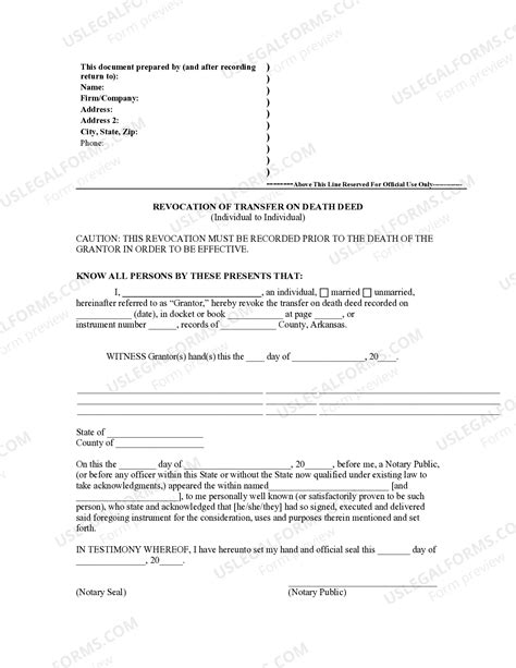 Revocation of Transfer on Death Deed - Beneficiary Deed - Arkansas ...