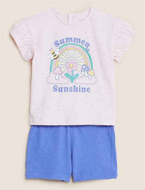 Buy 2pc Pure Cotton Shorts & T-Shirt Outfit (0-3 Yrs) at Marks & Spencer
