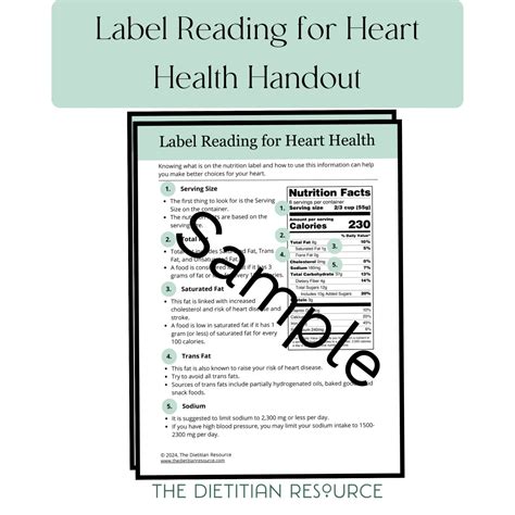 Label Reading for Heart Health Handout | The Dietitian Resource