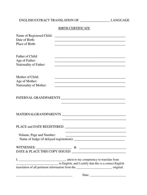 English Translation of Birth Certificate Form - Fill Online, Printable ...