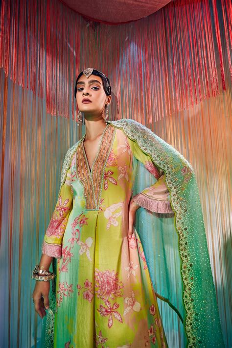 Lime Yellow Orchid Front Pleat Sakshi Sindhwani Kurta Set – Raji Ramniq