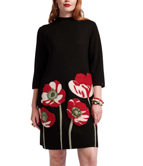 FRANCES VALENTINE Annie Embroidered Paradise Poppy Wool Blend Mock Neck ...