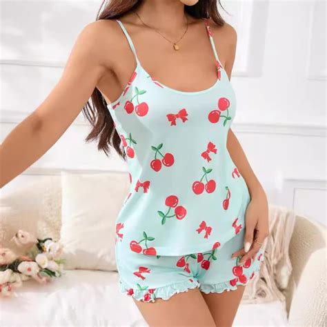 ALLLIST Sleeveless Pajamas for Women Ruffles Cami Pajamas Sets Shorts ...