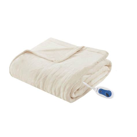 Beautyrest 60 in. x 70 in. Heated Plush Ivory Electric Throw Blanket ...