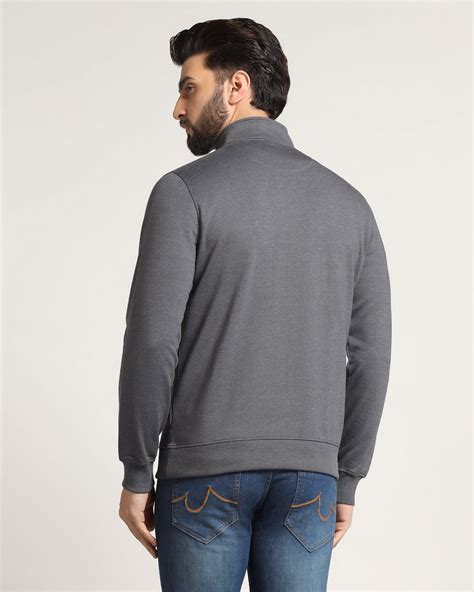 Buy High Neck Grey Melange Solid Sweatshirt Online